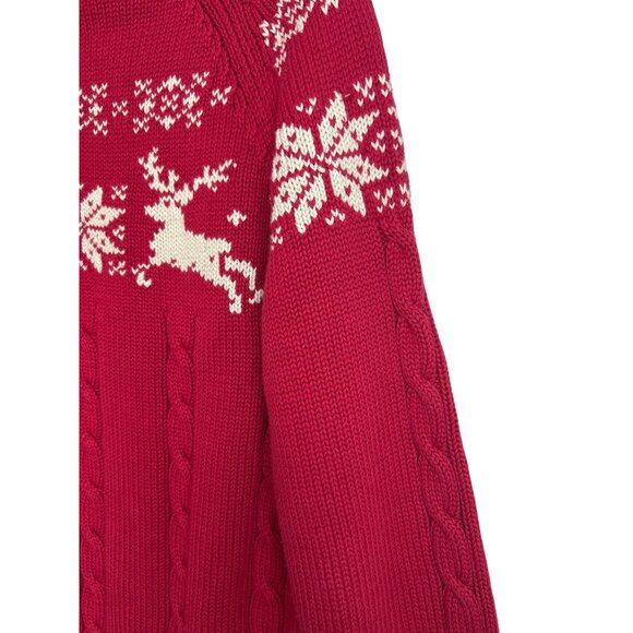 Vintage Land's End Women's Red Sweater Christmas Reindeer Snowflake Turtleneck - Picture 4 of 13